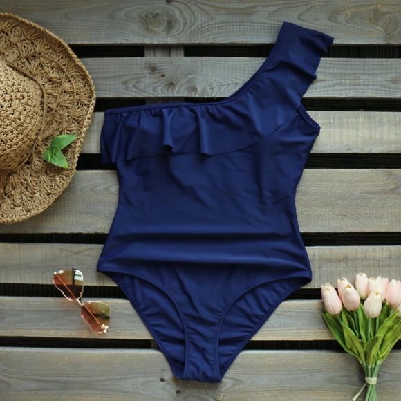 Cupshe Dark Blue One Shoulder Ruffle Swims… - Picture 5 of 6